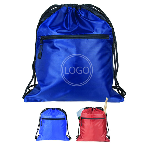 Drawstring with zippered pocket & 	dual slip pocket